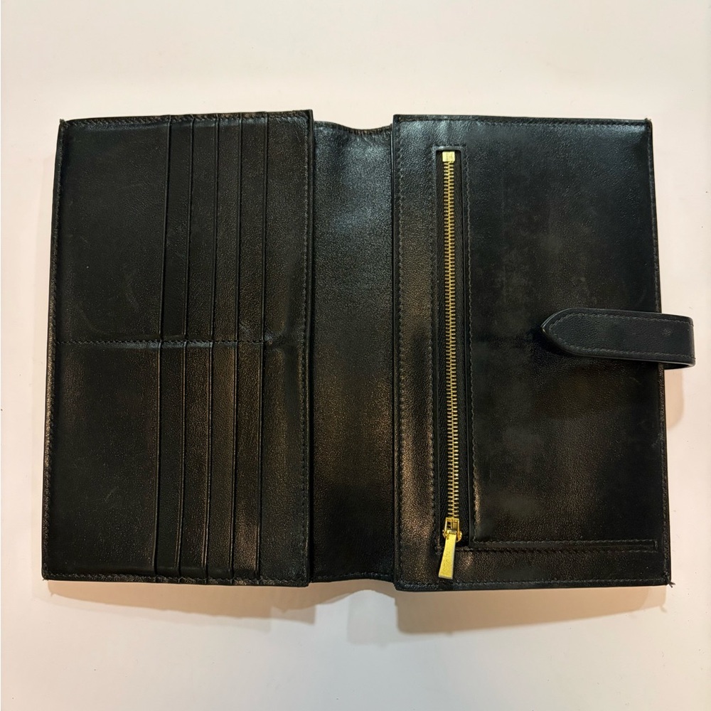 Authentic Celine Black Leather Continental Wallet Snap Strap Zip Pocket - Picture 2 of 9